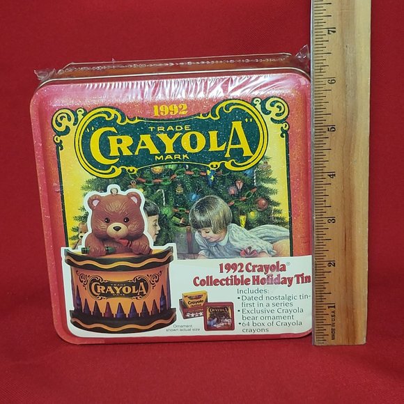 1992 Crayola Collectible Holiday Tin Sealed 64 Crayons Christmas Ornament Tin Bo - Picture 8 of 11